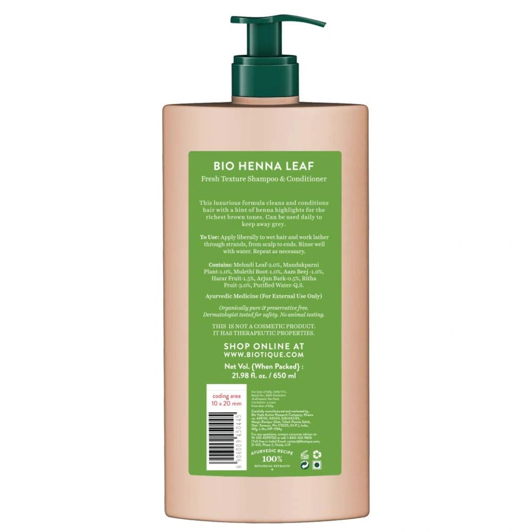 Biotique Bio Henna Leaf Fresh Texture Shampoo and Conditioner, 650ml - Deals999
