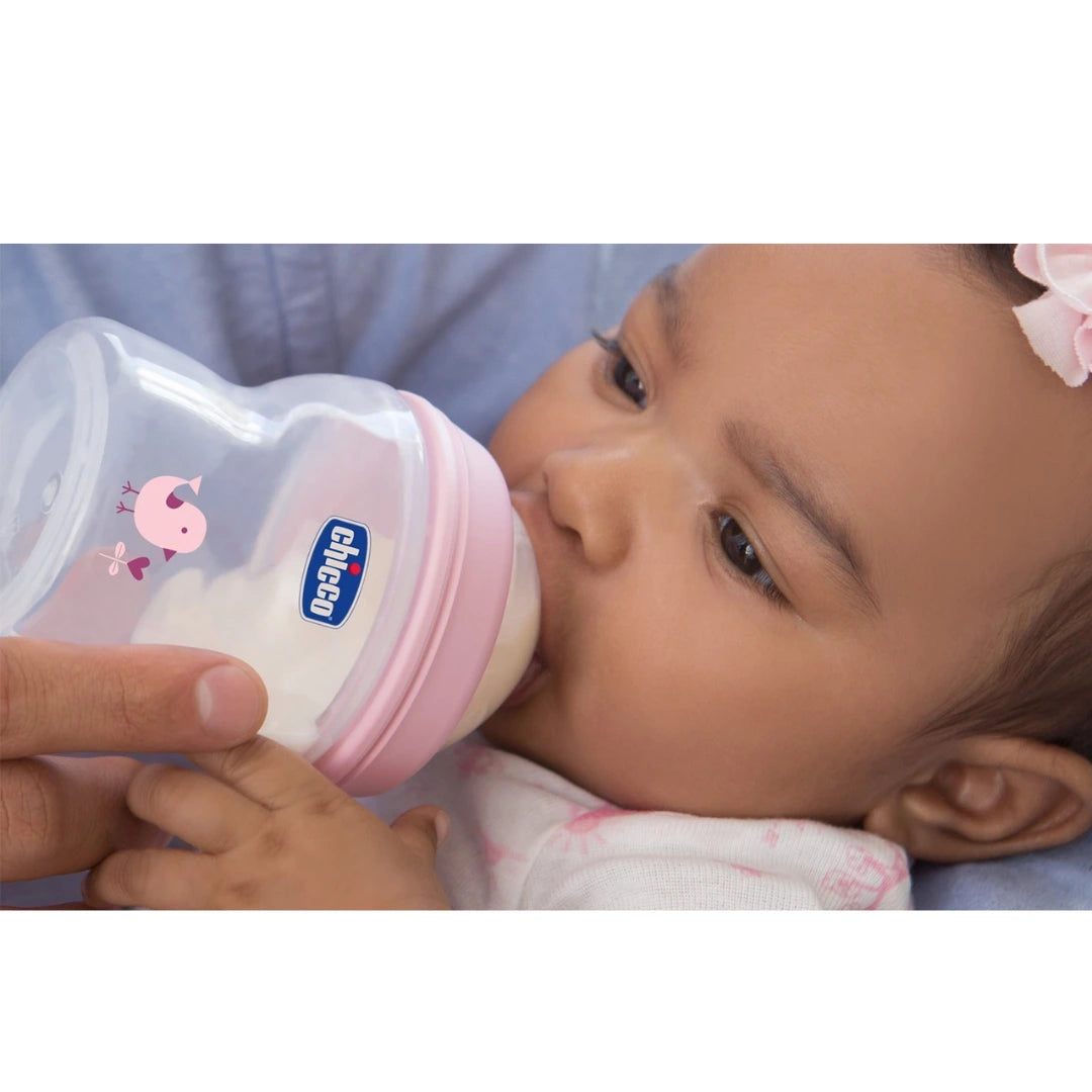 Chicco Natural Feeling 330ml Baby Milk Feeding Bottle with Wide Neck, Anti-Colic for Easy Milk Flow, for Babies & Toddlers 6m+ (Pink)