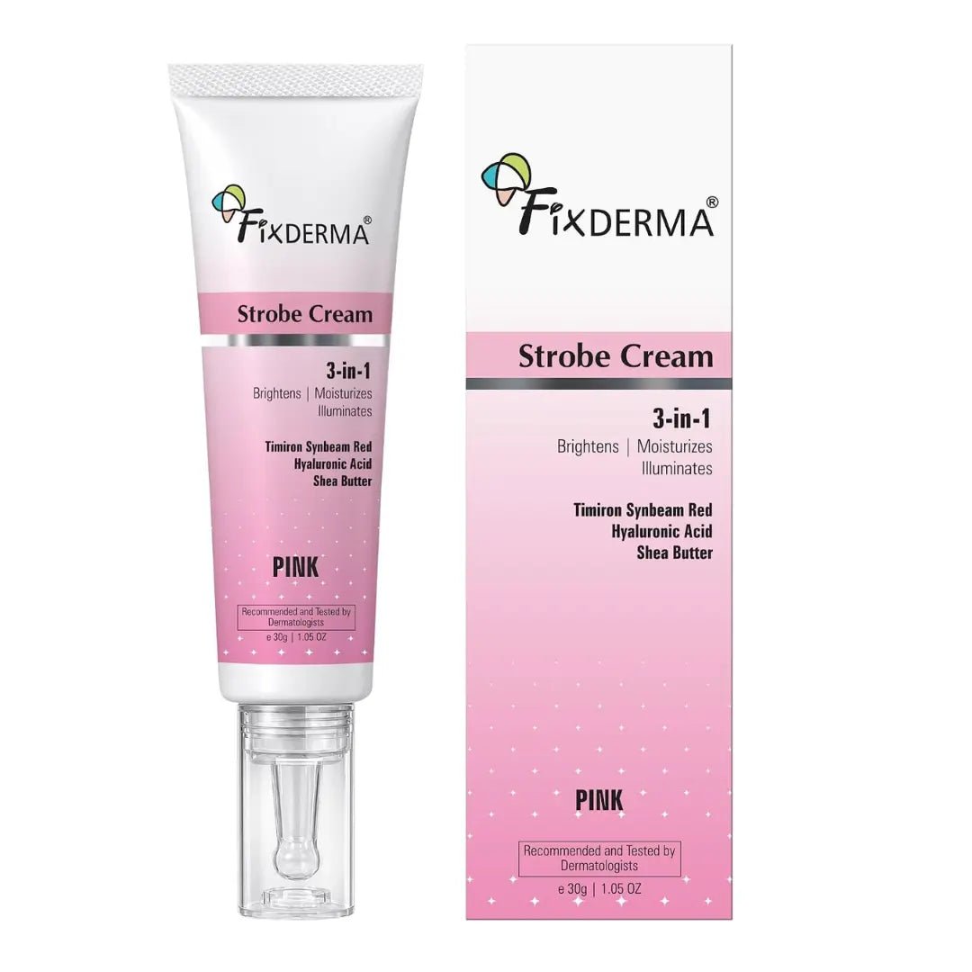 Click to see full view Fixderma Strobe Cream Pink 30g | Primer + Highlighter + Moisturizer | Shea Butter & Hyaluronic Acid | Intense Hydration | Flawless Radiant Dewy Skin | Illuminating & Glowing Makeup Base - Deals999