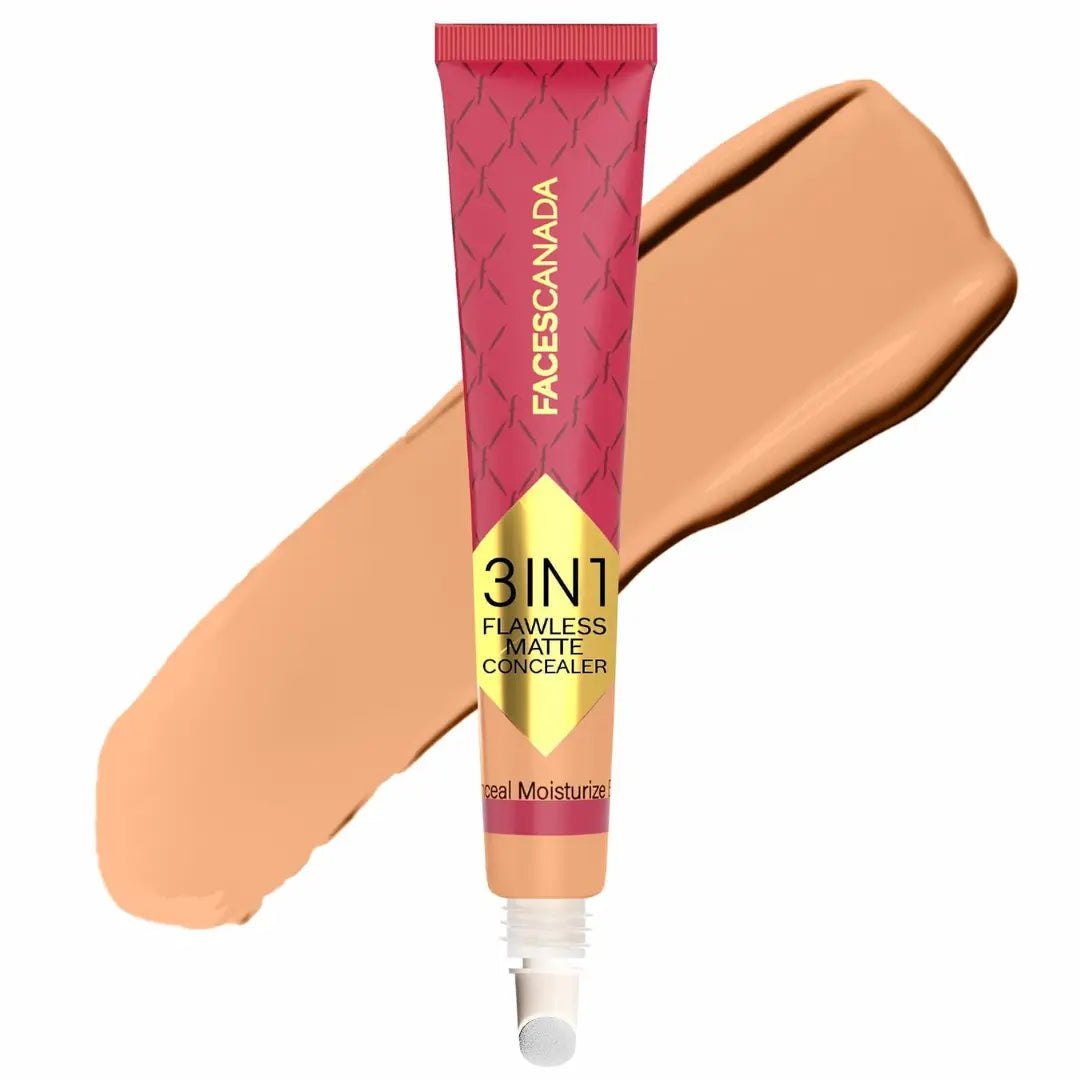 FACES CANADA 3 in 1 Flawless Matte Concealer | Full Coverage | Long Lasting | Hydrating Concealer for Dark Circles, Dark Spots & Blemishes | Brightens Under Eyes | Lightweight & Blendable