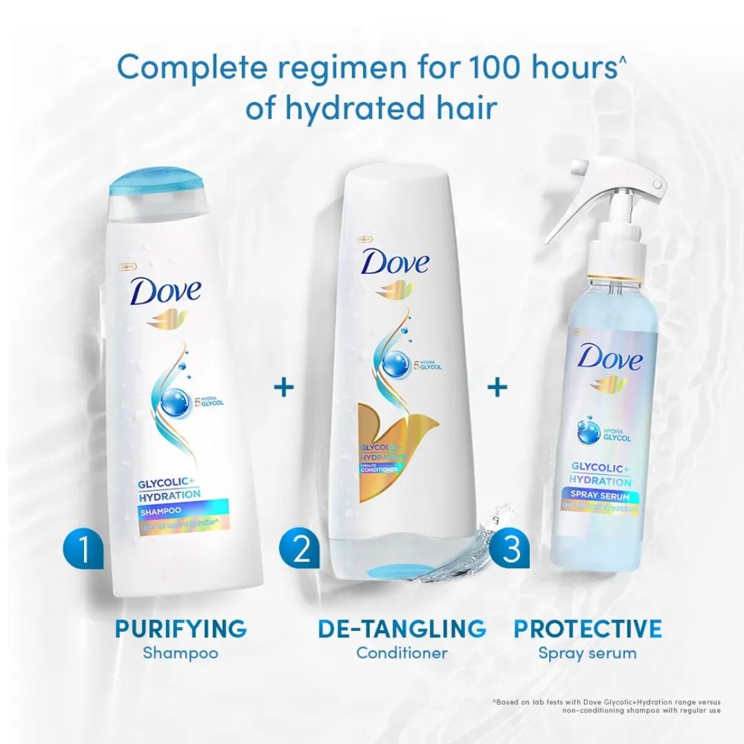 Dove Glycolic + Hydration Shampoo 650 ml with 5% Hydra - Glycol for Upto 100 hours of hydrated, fluid hair. - Deals999