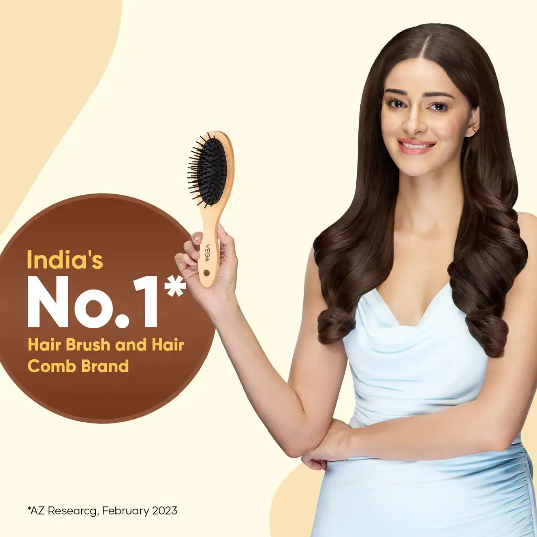 Vega Compact Wooden Hair Brush for Men and Women with Travel Friendly, (R4-CB)