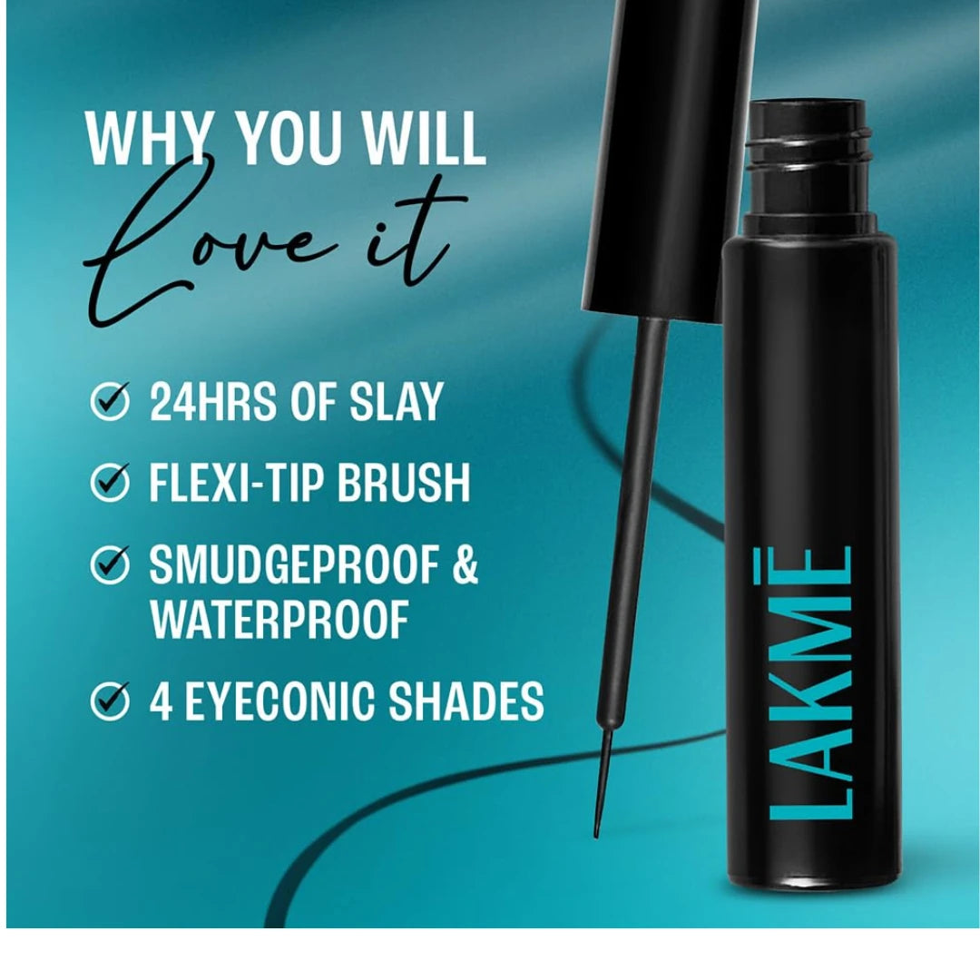 Lakme Eyeconic Liquid Eye Liner, Black, Long Lasting Matte Waterproof Liner - Smudge Proof, Transfer Proof Eye Makeup for 24 hrs, 4.5 ml