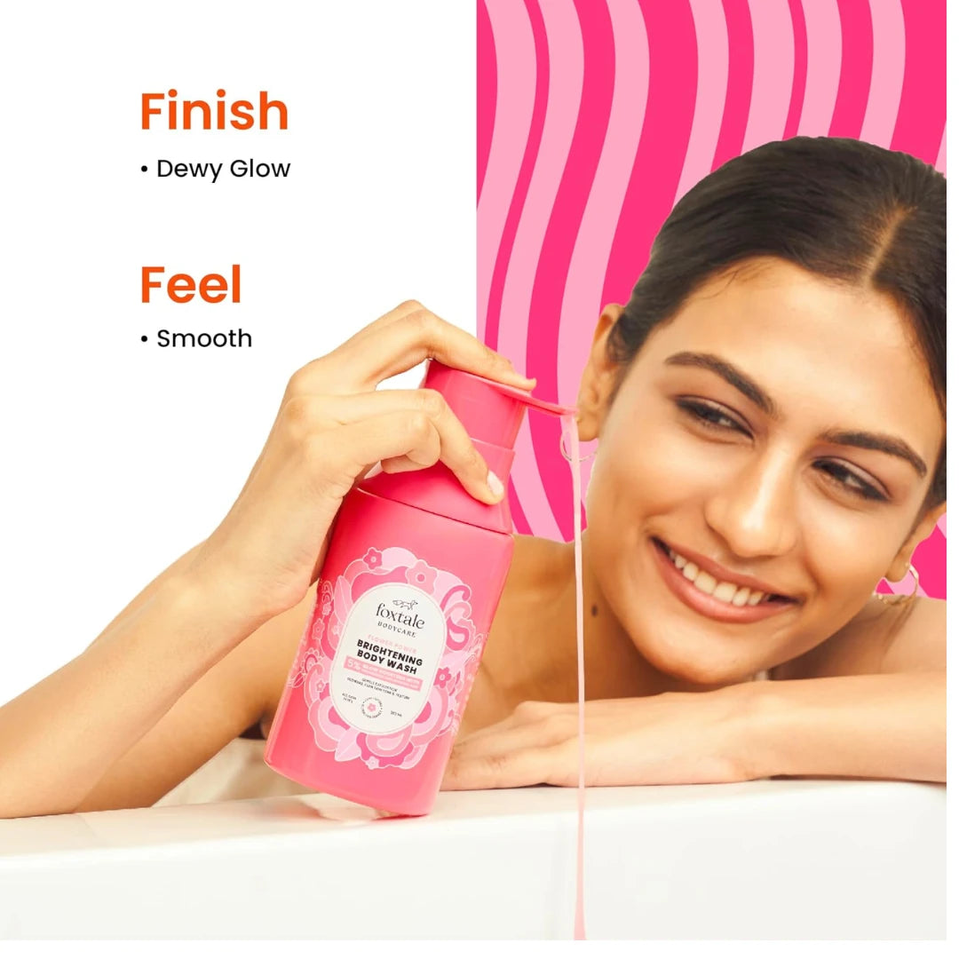 Foxtale De-Tan Brightening Body Wash | Glycolic Acid & Niacinamide for Glowing Skin | Removes Tan & Evens Skin | 6+ hrs odour control | SLS-Free | Body Wash for Women & Men | All Skin Type | 250 m