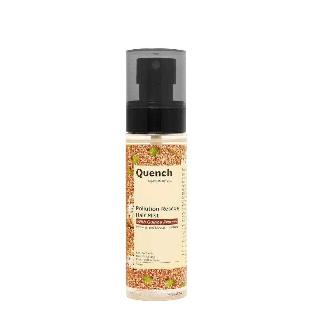 Quench Pollution Rescue Hair Mist With Quinoa Protein & Ceramides | Smoothes Frizz, Tames Flyaways & Repairs Hair Damage | Adds Shine | Made In Korea (100Ml)