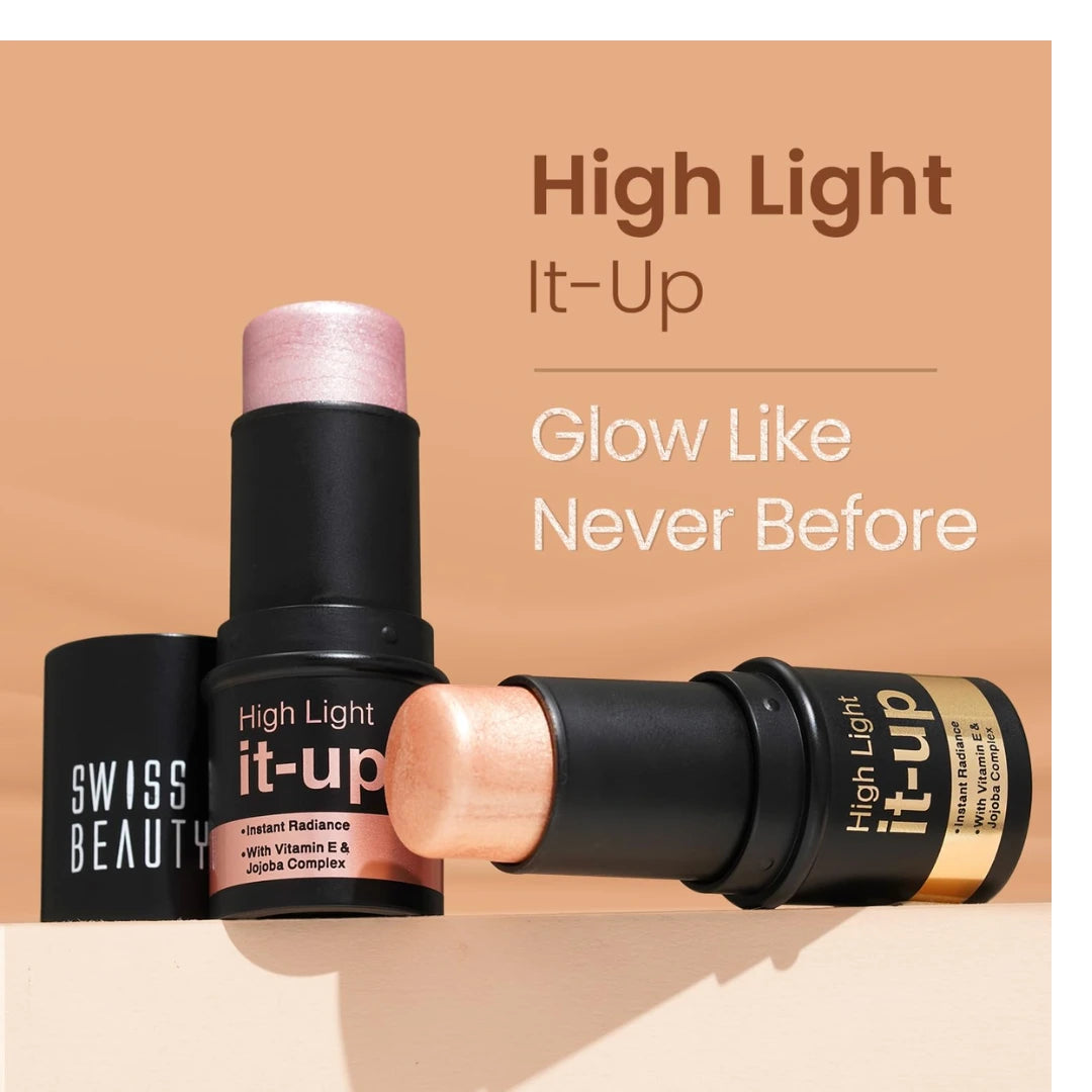 Swiss Beauty High Light It-Up Highlighter | With Vitamin E & Jojoba Complex | Instant Radiant Glow | Long-Lasting | Creamy & Blendable | Twist-Up Format | Shade- Pearl Glow, 8g