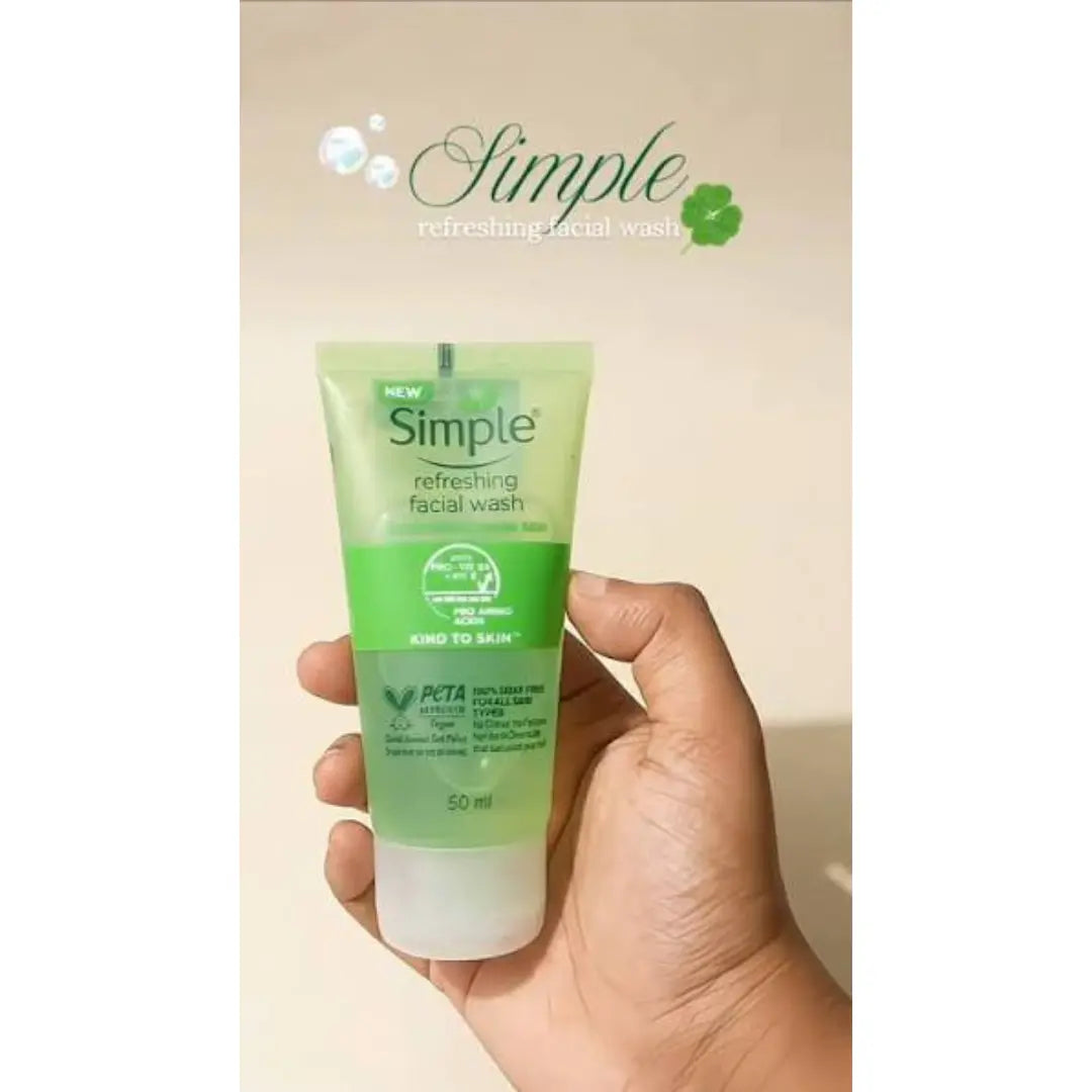 Simple Kind to Skin Refreshing Facial Wash| For all Skin Types| No Soap| No Perfume| No Harsh Chemicals & Parabens| Tested on Sensitive Skin, 50 ml
