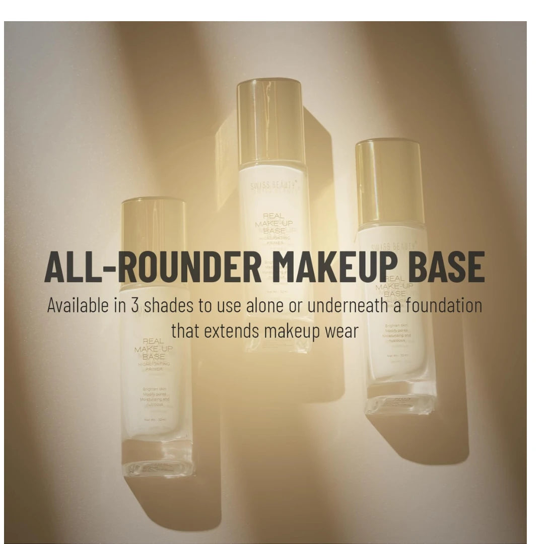 Swiss Beauty Real Makeup Base Highlighting Primer| Skin-Hydrating Poreless Primer With Natural Glow Finish For Face Makeup |Shade - Natural Tint, 32Ml