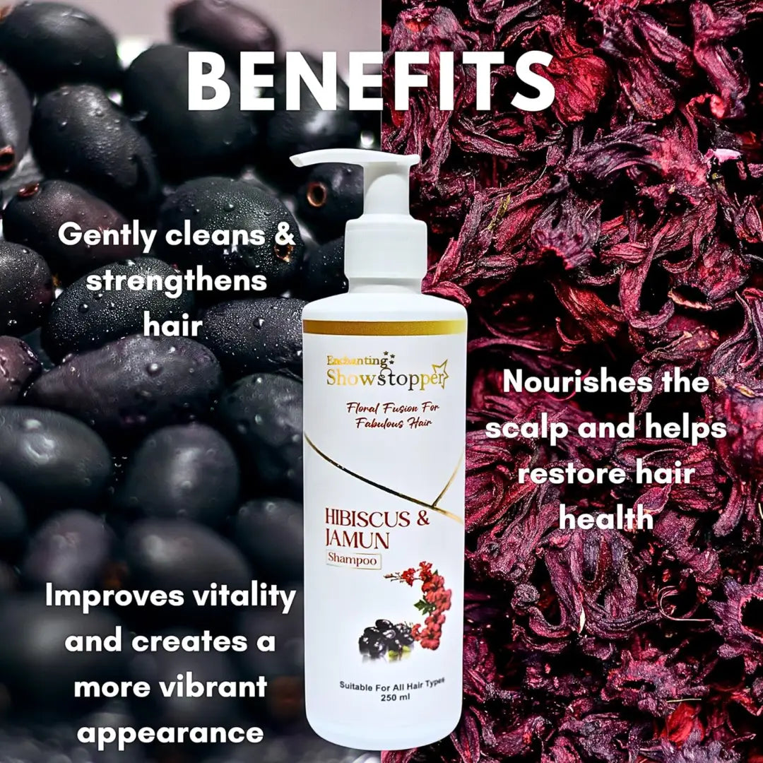 Enchanting Showstopper Hibiscus & Jamun Hair Shampoo for Nourished, Soft & Manageable Hair | Shine Boosting Floral Essence Scalp Cleanser | Gentle.