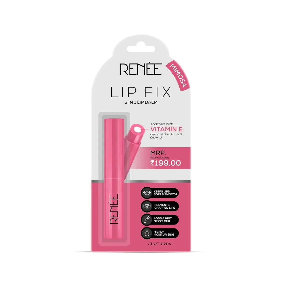 RENEE Lip Fix 3 in 1 Tinted Lip Balm 01 Sorbet 1.6 Gm, Heals, Lightens & Nourishes, Dual Core Care Enriched with Vitamin E, Shea Butter & Jojoba Oil for Dry & Chapped Dry Lips