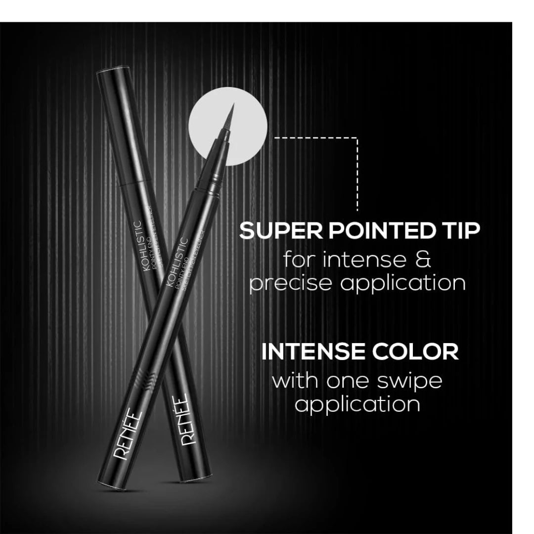 RENEE Pointy End Sketch Pen Smudge Proof Eyeliner - Matte Finish, Light Weight, Water Resistant, Long Stay Highly Pigmented with One Stroke Application Formula - Black