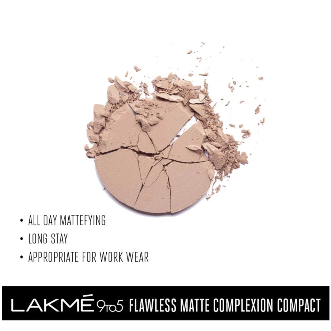 Lakme 9 to 5 Flawless Matte Complexion Compact Powder, Apricot, Absorbs Oil, Conceals & Gives Radiant Skin - All Day Matte Finish Face Makeup, 8 g Brand: LAKMÉ