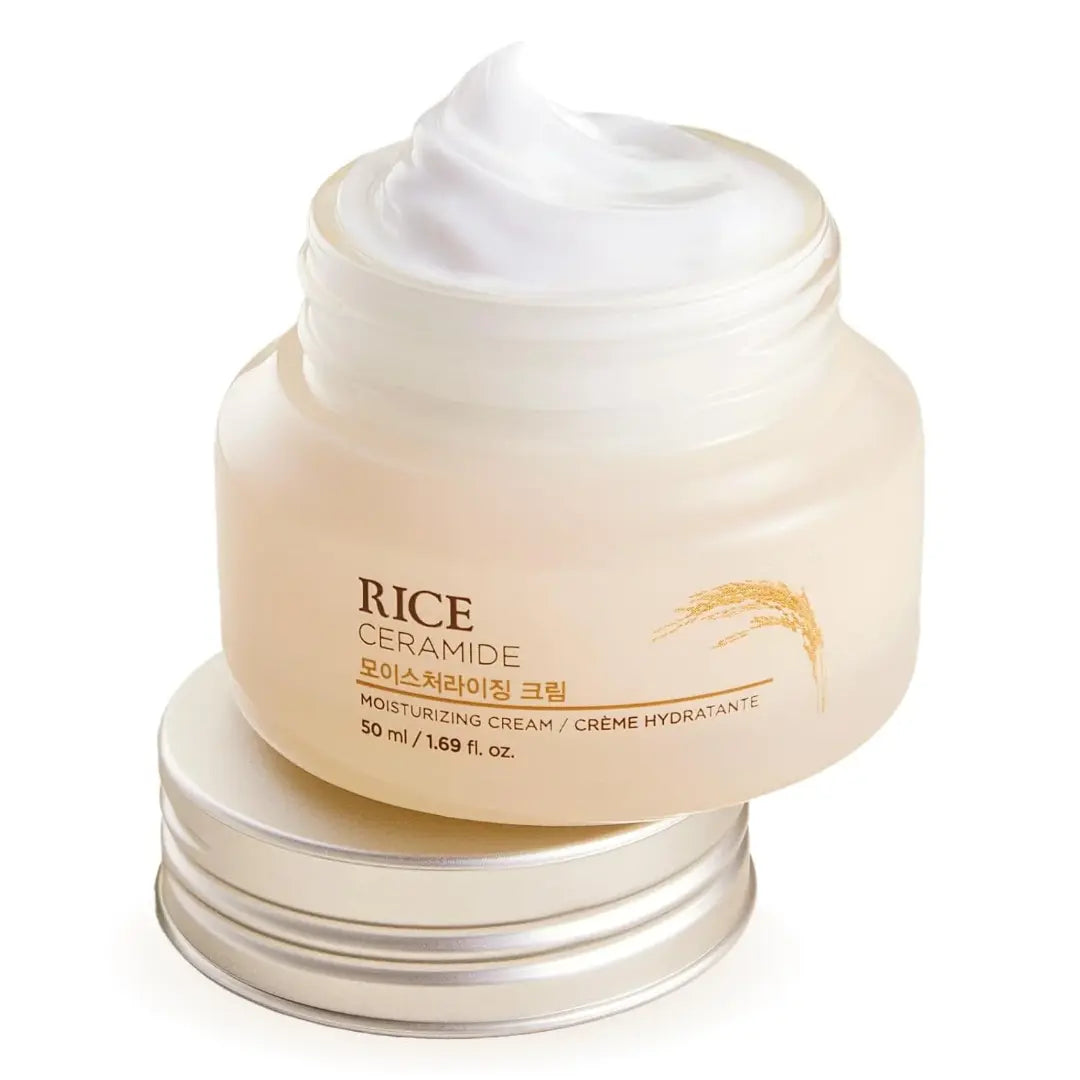 The Face Shop Rice & Ceramide Moisturizing Cream with Rice Extracts for Skin Brightening | Ceramide Moisturizer For Skin Barrier Repair | Paraben & Paraffins Free, Made In Korea, 50ml