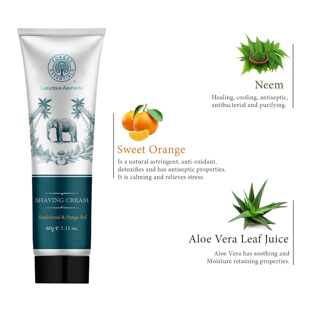 Forest Essentials Shaving Cream Sandalwood & Orange Peel | Ayurvedic Natural Shaving Cream for Smooth Razor Glide