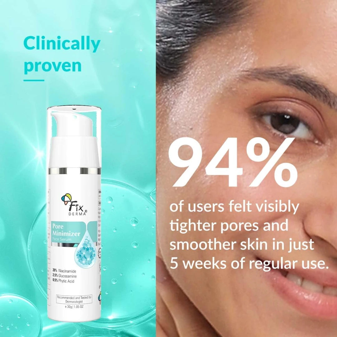 Fixderma 20% Niacinamide Serum for Face for Pore Minimizer with 2.5% Glucosamine & Hyaluronic Acid | Open Pores Serum | Hydrating for Men & Women - 30g
