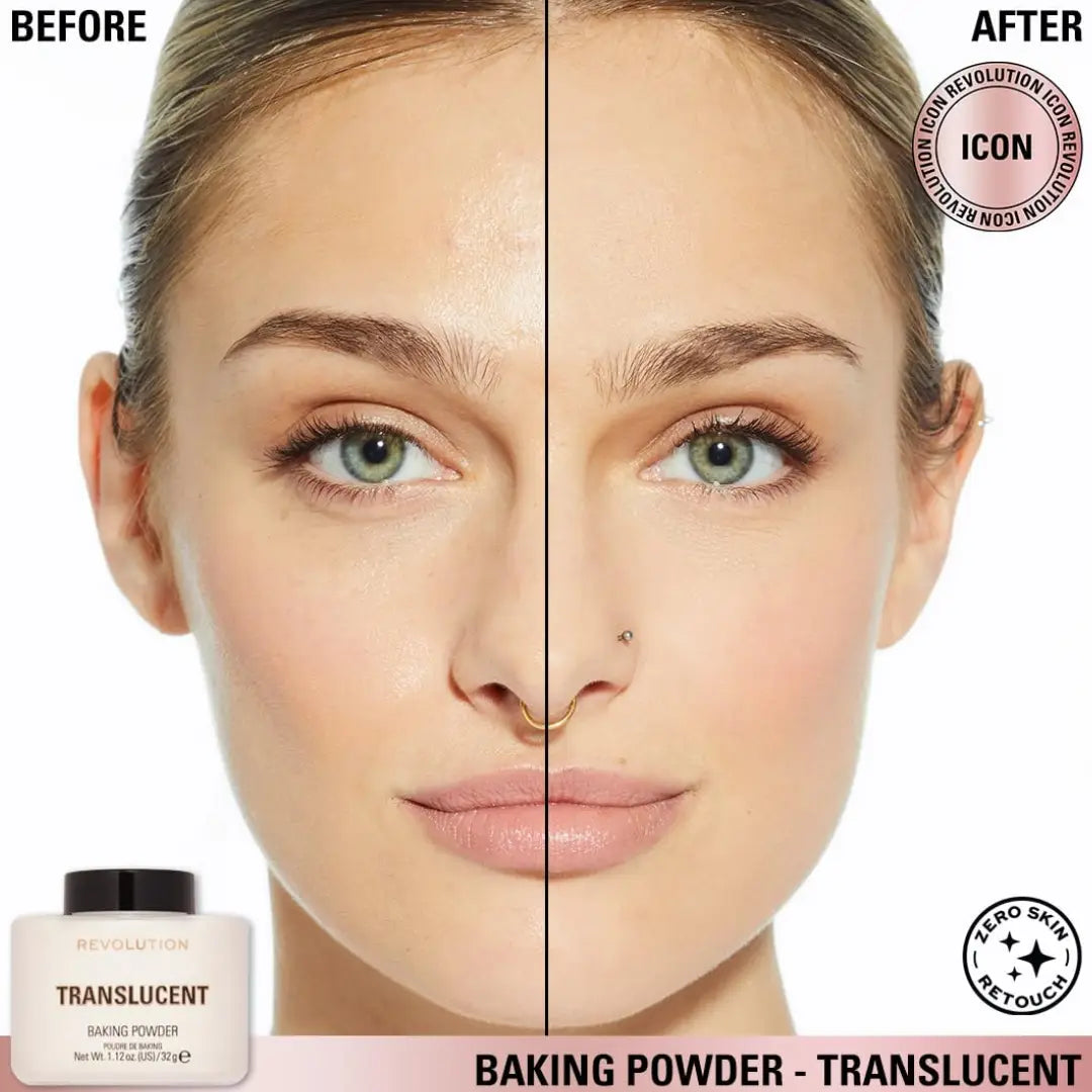 Makeup Revolution Loose Baking Powder Translucent | Universal Brightening Setting Powder for All Skin Tones | Oil-Control Matte Finish | Crease-Free Long-Lasting Makeup Fixer | 10g