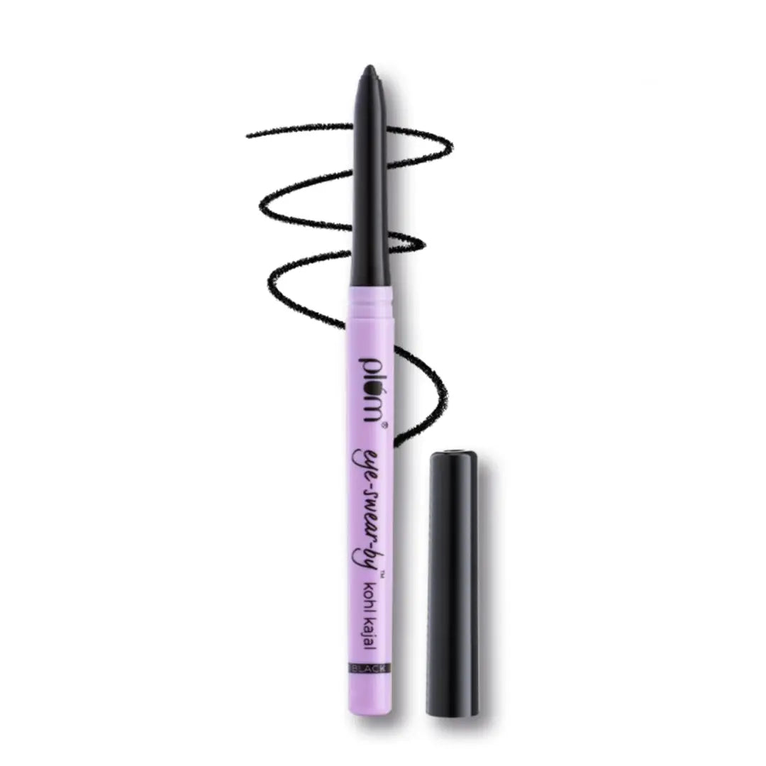 Plum Eye-Swear-By Kajal | Deep Black | Creamy Smooth | Smudge-Proof & Waterproof | Long-Lasting | Twist-Up Pencil | Enriched with Vitamin E | 100% Vegan & Cruelty-Free | 0.35g