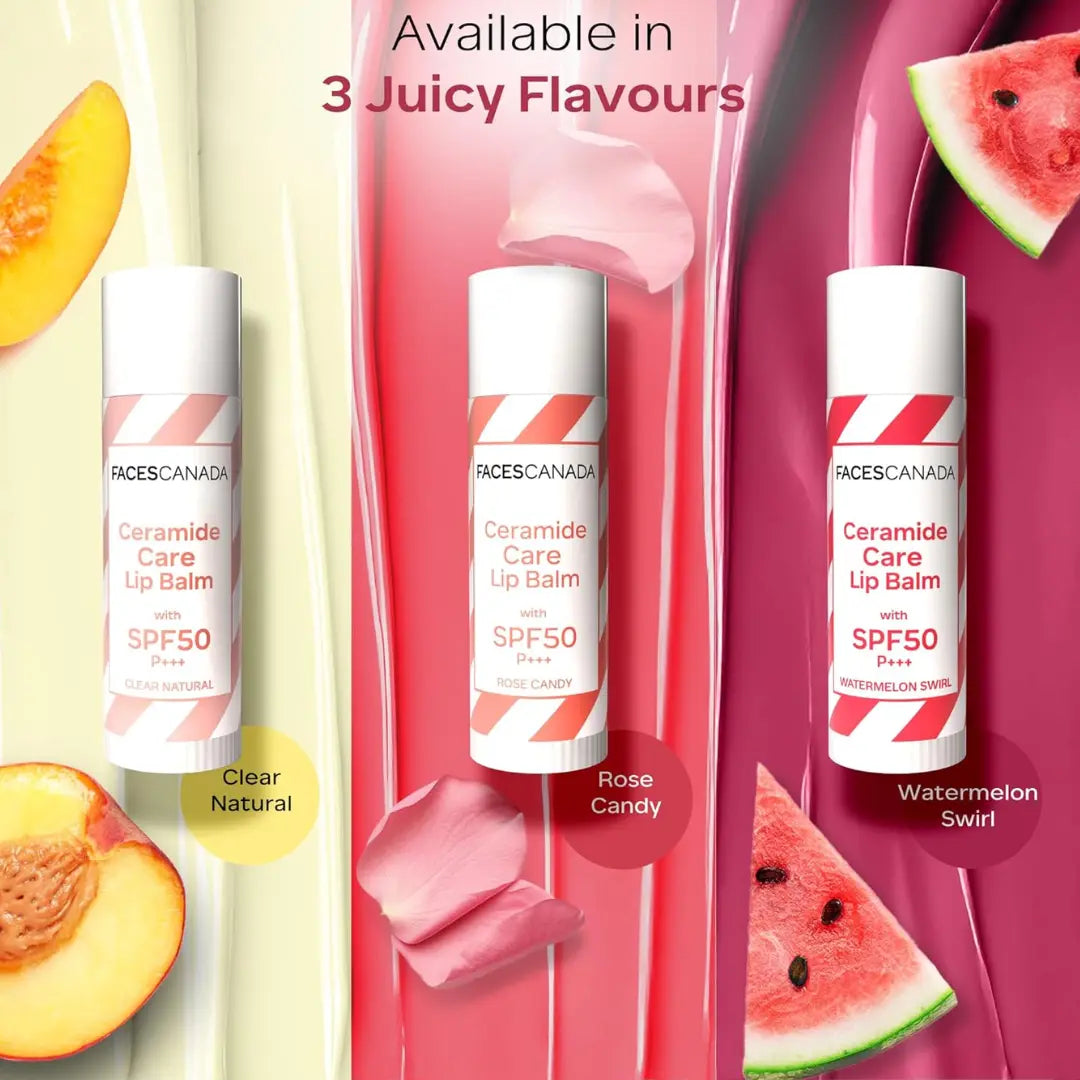 FACES CANADA Ceramide Care Lip Balm - Watermelon Swirl 03, 4 gm | Tinted Lip Balm | SPF 50 PA +++ Protection | Hydrates Dry & Chapped Lips | Prevents Pigmentation |