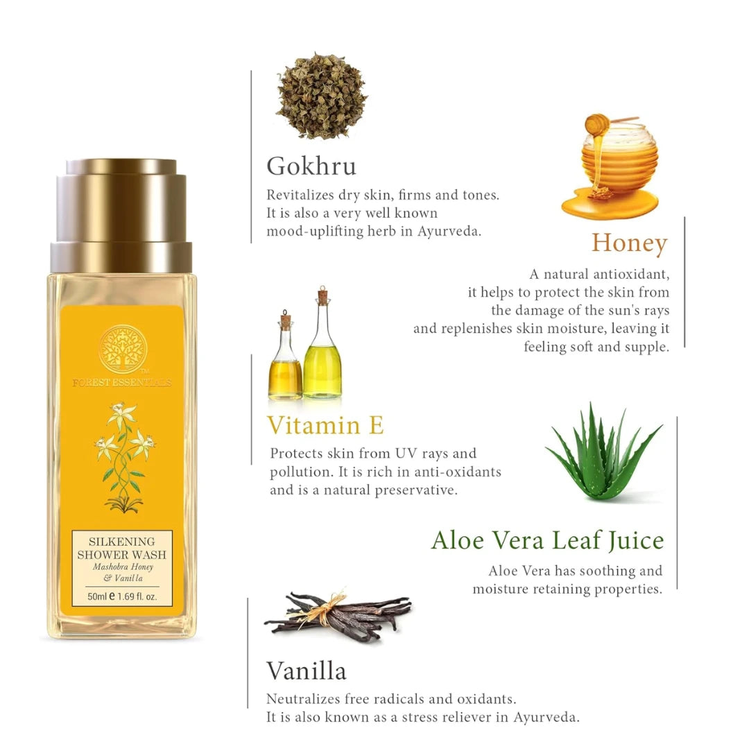 Forest Essentials Silkening Shower Wash Mashobra Honey & Vanilla