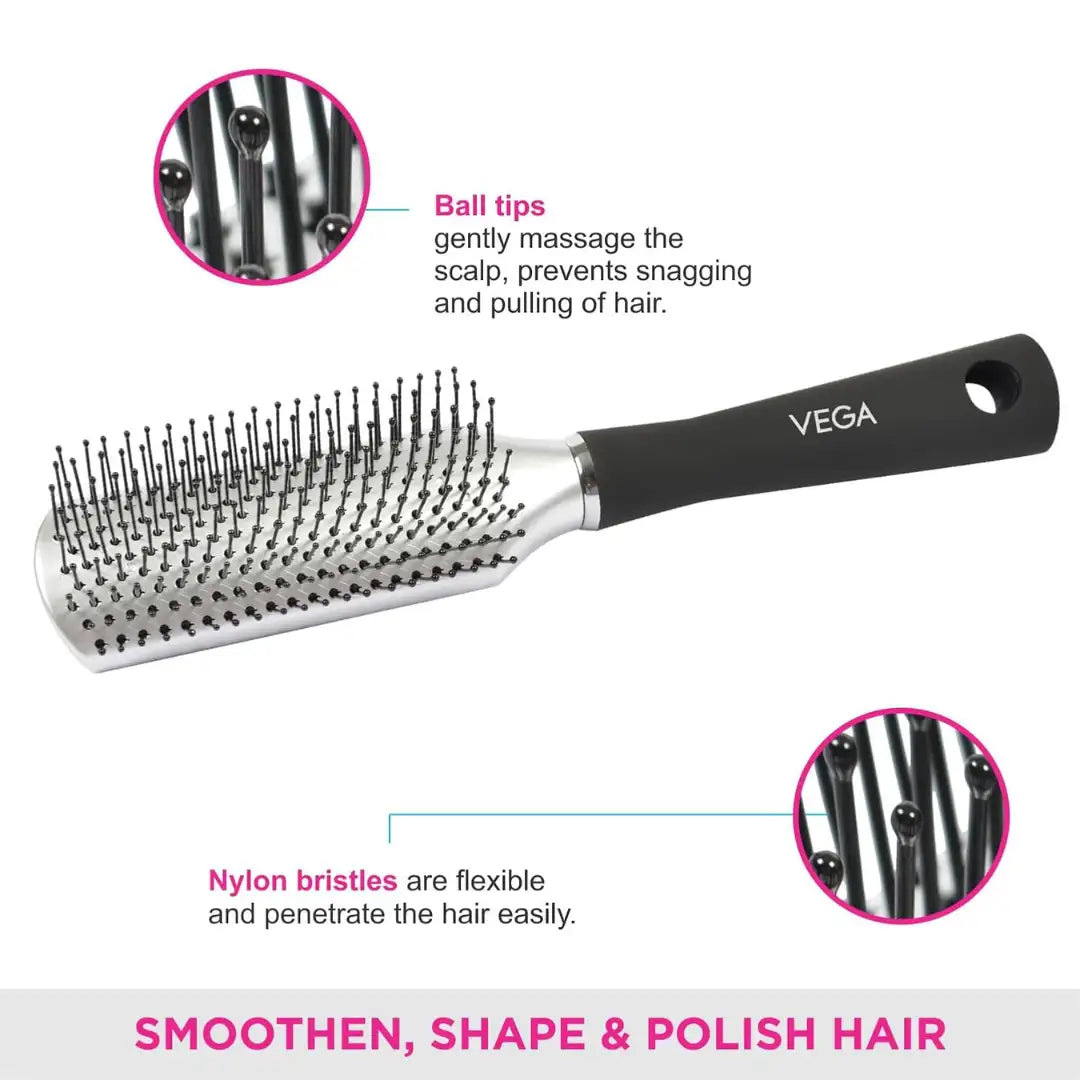 Vega Flat Brush with Black Colored Handle and Golden Colored Brush Head