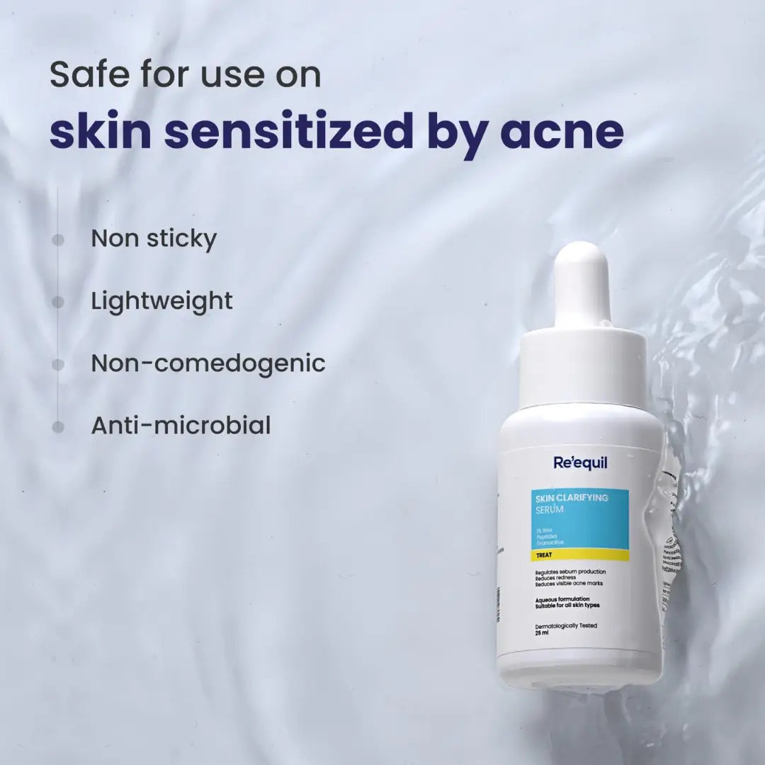 RE' EQUIL Skin Clarifying Serum | 1% Salicylic Acid, 5% Granactive | Treats Active Acne, Prevents Breakouts, Regulates Sebum Production | 25 Ml