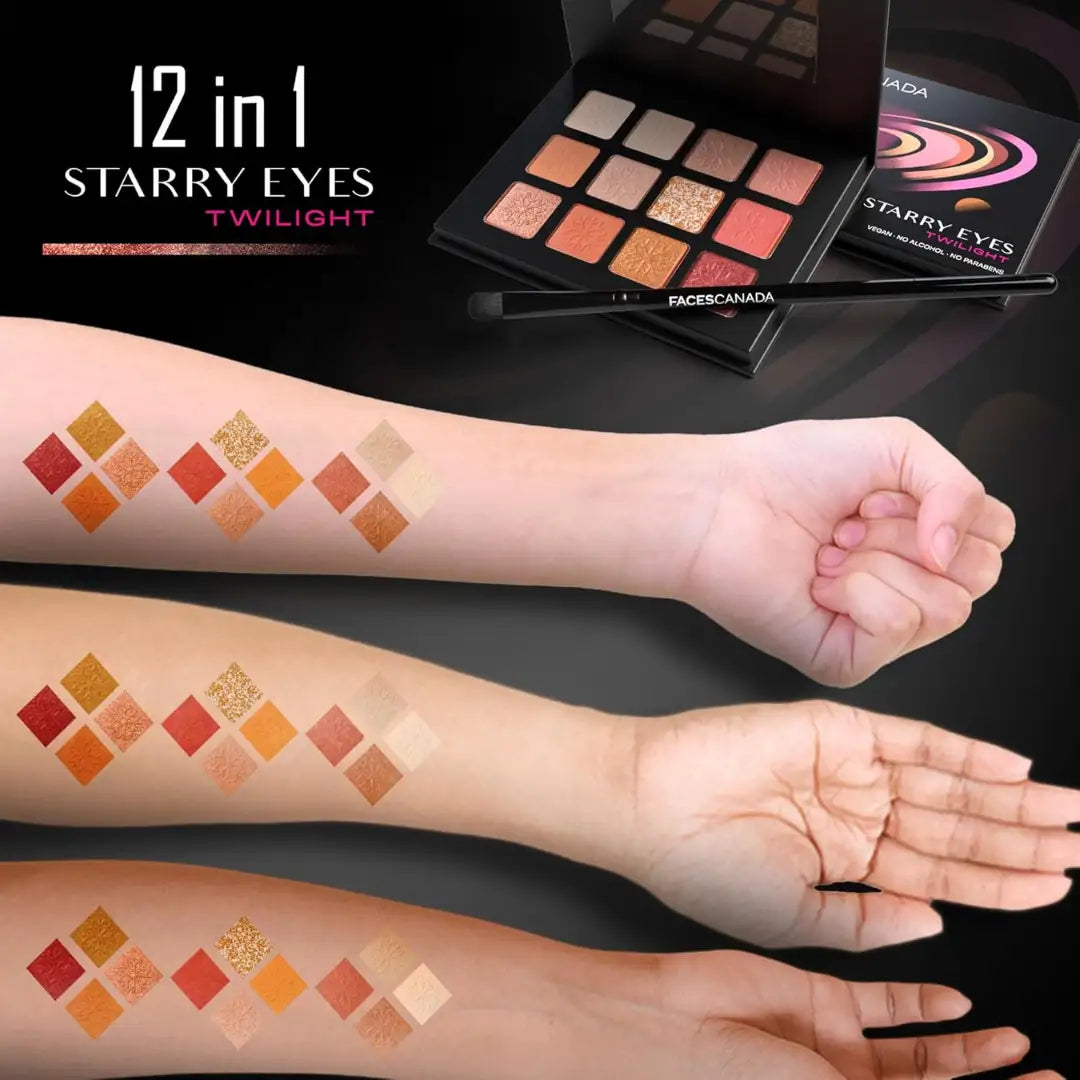 FACES CANADA Starry Eyes Eye Shadow Palette - Twilight 02, 16g | Shimmer & Matte Shades | Long Lasting & Highly Pigmented | Smudge Proof & Sweat Resistance | One Stroke Application | Luxurious Finish