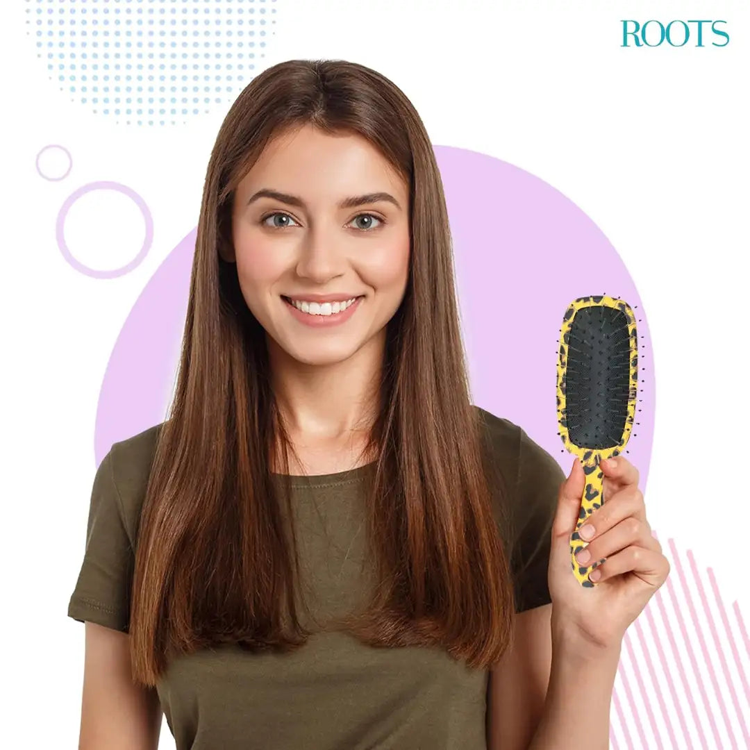 ROOTS Zero Tangle Paddle Hair Brush | Flexi Cushion Base | Soft yet Firm Bristles | Damage-Free Detangling on Sensitive/Wet/Dry Hair | For Men & Women | Length - 7 Inch, Model No - RZTX-AN