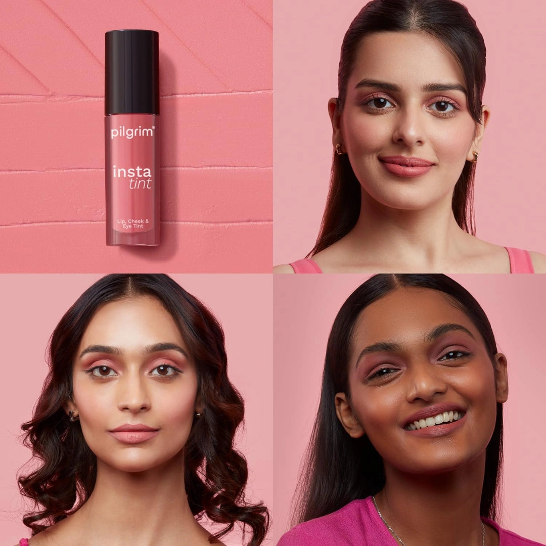 Pilgrim 3 In 1 Lip, Cheek And Eye Tint Cream With Goodness Of Spanish Squalane, Almond Oil, Avocado Oil And Macadamia Nut Oil | Long Lasting Nourisht | Blends Easily 2.5Gm (Coral Story - 02)