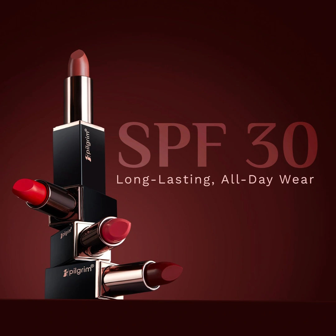 Pilgrim Matte Me Up Bullet Lipstick 4.2g | Creamy, Lightweight, Bold, Non Drying | SPF 30 | Enriched With Hyaluronic Acid & Spanish Squalane | Lipstick for dusky skin tone | Caramel cupid pink-03