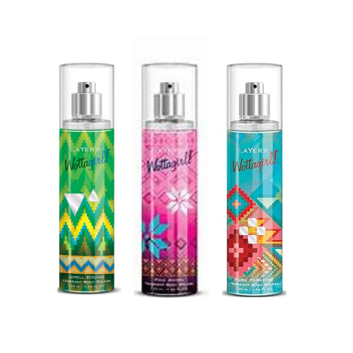 Layer'r Wottagirl Spell Bound Fragrant Body Splash + Wottagirl Pink Angel Fragrant Body Splash + Wottagirl Pure Paradise Fragrant Body Splash