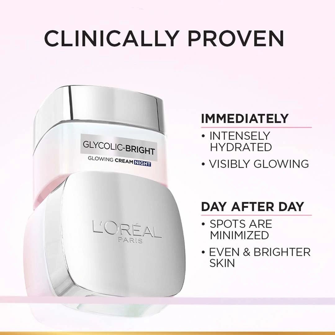 L'Oreal Paris Glycolic Bright Glowing Night Cream, spf - 17 - 50g - Deals999