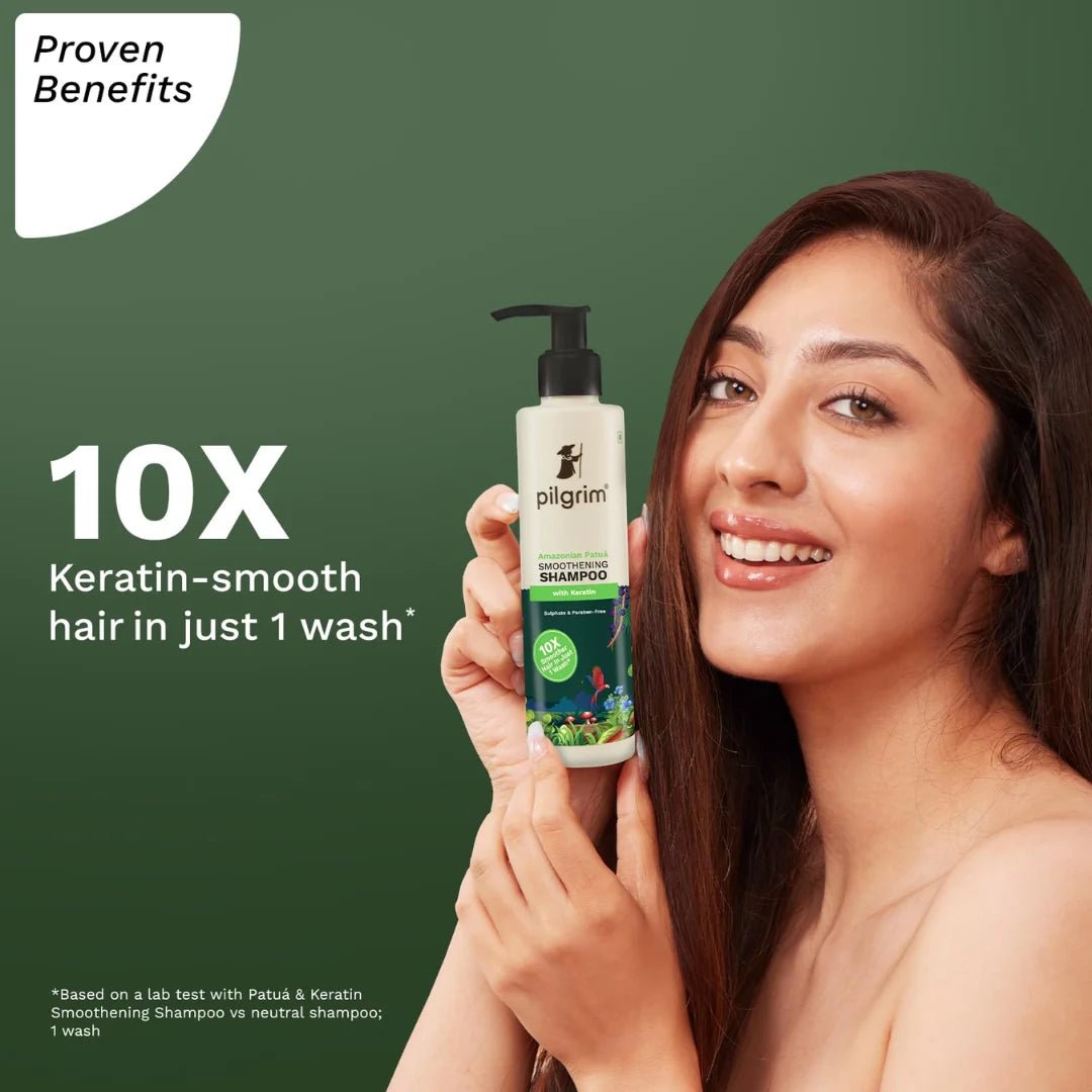 Pilgrim Patuá & Keratin Hair SMOOTHENING SHAMPOO for Dry & Frizzy hair | Sulphate & Paraben free shampoo for Women & Men | Hair Smoothening & healthy scalp | 200 ml - Deals999