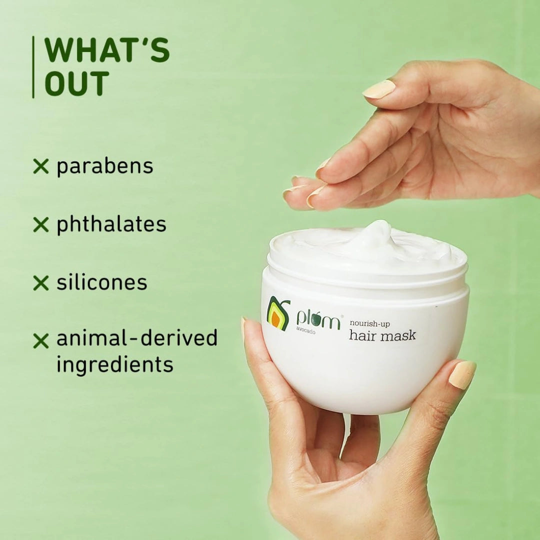 Plum Avocado NourishUp Hair Mask For FrizzFree Hair Contains Avocado Oil Argan Oil Shea Butter Hair Spa Treatment For Smooth Hair 100 Vegan, White, 250 gram