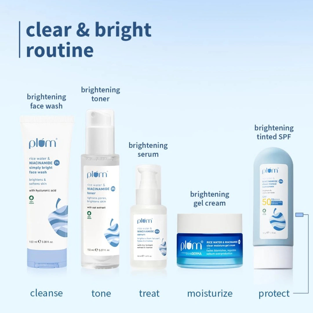 Plum Rice Water & 3% Niacinamide Sheer-Tinted Sunscreen SPF 50 PA++++ | Suitable for Most Indian Skin Tones | Sheer Coverage | Non-Oily | Women | Fragrance-free | 100% Vegan | 50gm