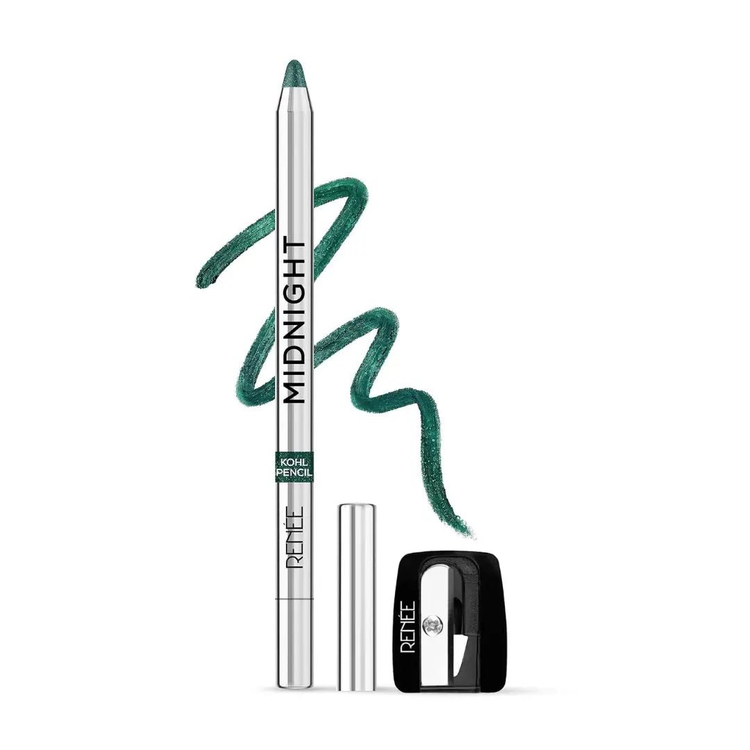 RENEE Midnight Kohl Pencil - Green | Waterproof, Smudge-proof Kajal With Sharpener | Matte Finish, Long-lasting Upto 24 Hours | One-swipe Application With Vitamin E | 1.5 g - Deals999