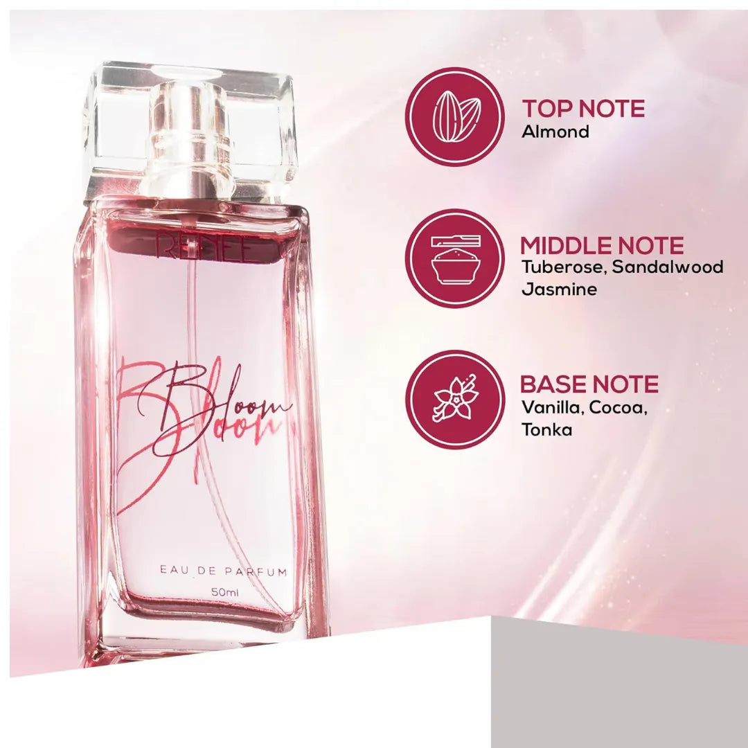 RENEE Eau De Parfum Bloom 50Ml| Premium Long Lasting Luxury Perfume Liquid| Notes Of Almond, Unisex Adult, Scent For All Occasions