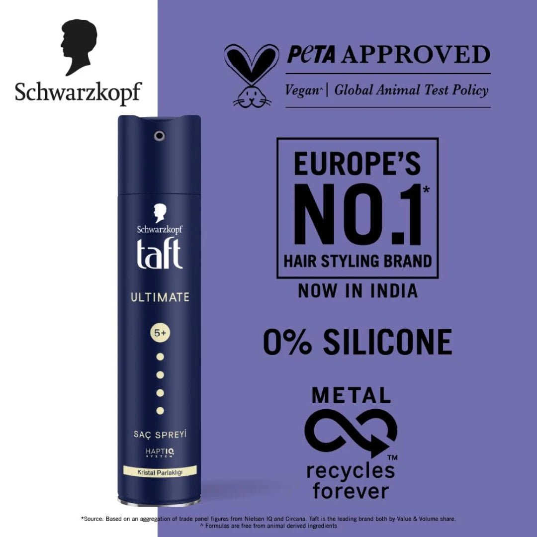Schwarzkopf TAFT Ultimate Hair Spray For Hair With Crystal Shine | Hold 5+ For 72H hold (250ml) - Deals999