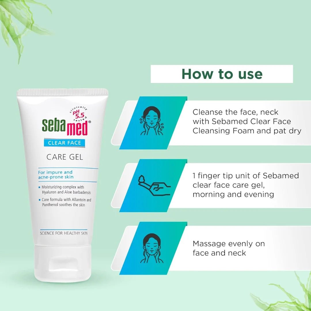 Sebamed Clear Face Care Gel | pH 5.5 |Non - sticky Moisturizer with Hyaluronic acid, Aloe Vera | Dermatologically & clinically tested | 50ml - Deals999