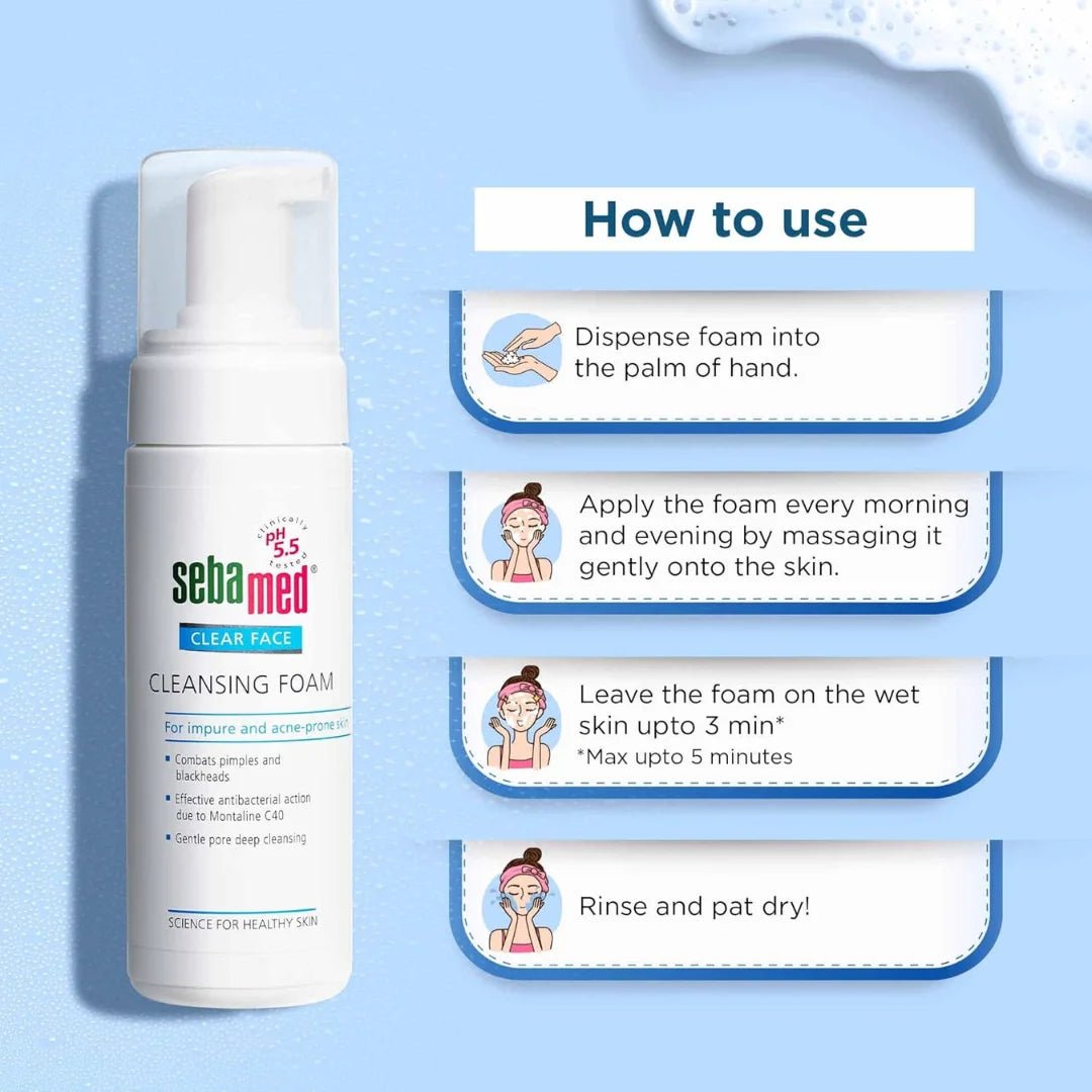 Sebamed Clear Face Cleansing Foam| pH 5.5 | Combats pimples with Montaline C40 | Deep pore cleansing | Dermatologically & clinically tested | 150ml - Deals999