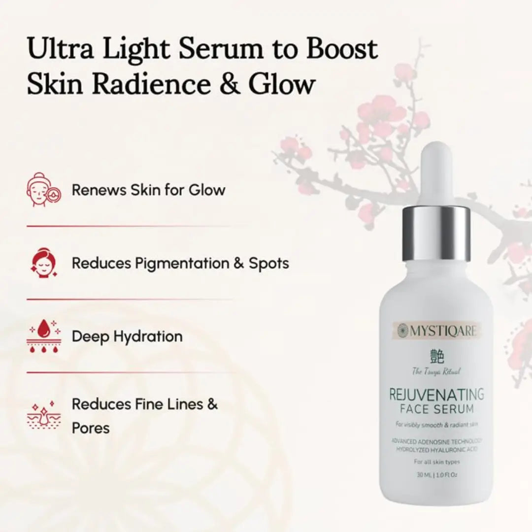 MYSTIQUE Rejuvenating Face Serum | Japanese Beauty Formula with Niacinamide & Hyaluronic Acid | Radiant, Smooth & Glowing Skin | 10ml