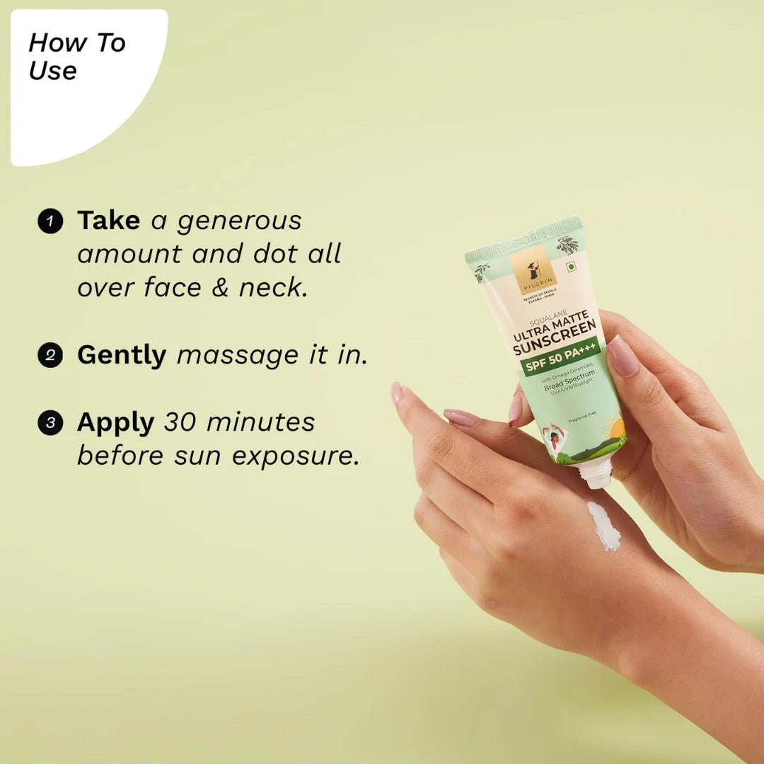 Pilgrim Squalane ULTRA MATTE SUNSCREEN SPF 50 PA+++ for women & men (50g)