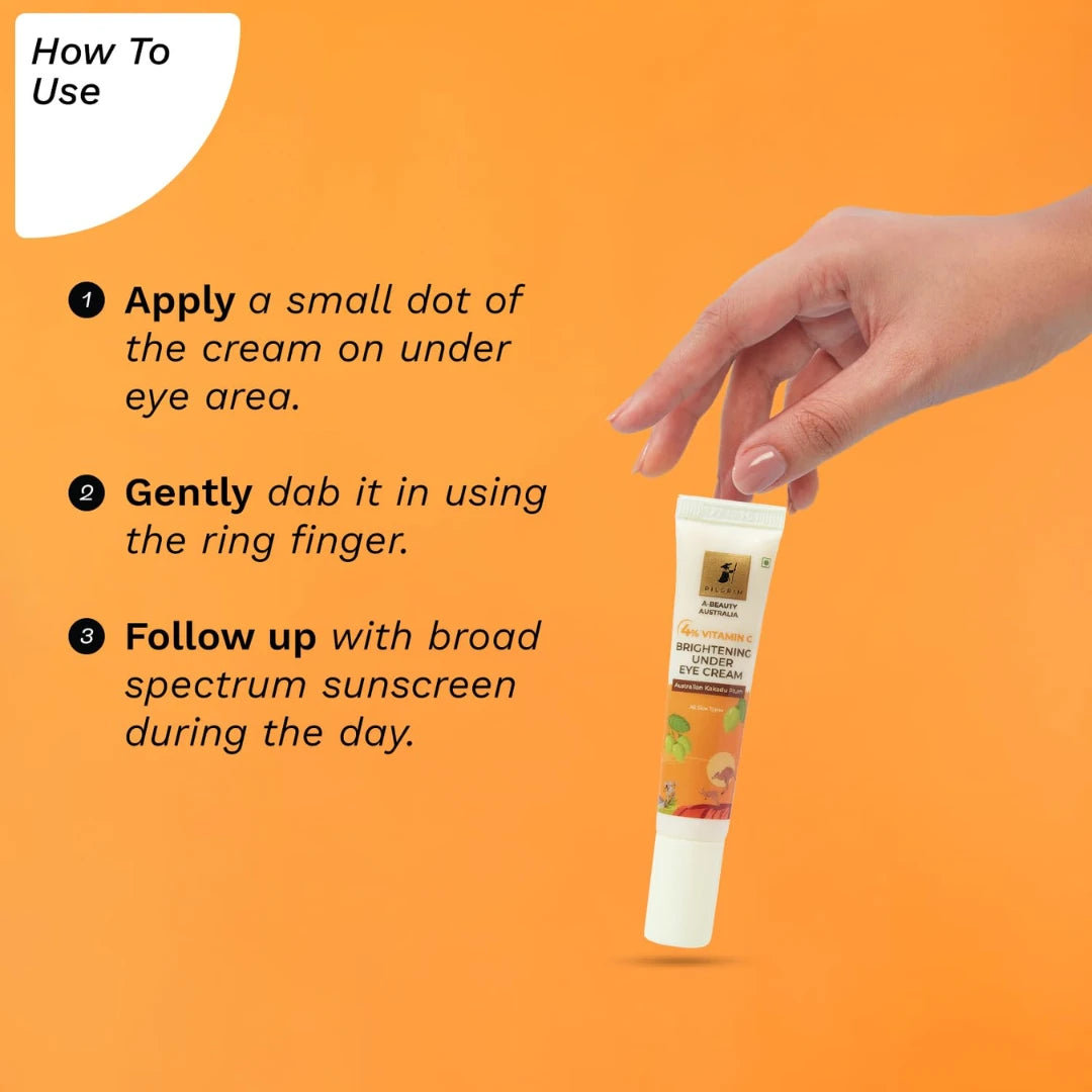Pilgrim Vitamin C Brightening Under Eye Cream 15ml | Reduces Dark Circles, Puffiness, Wrinkles | Under Eye Cream for dark circles