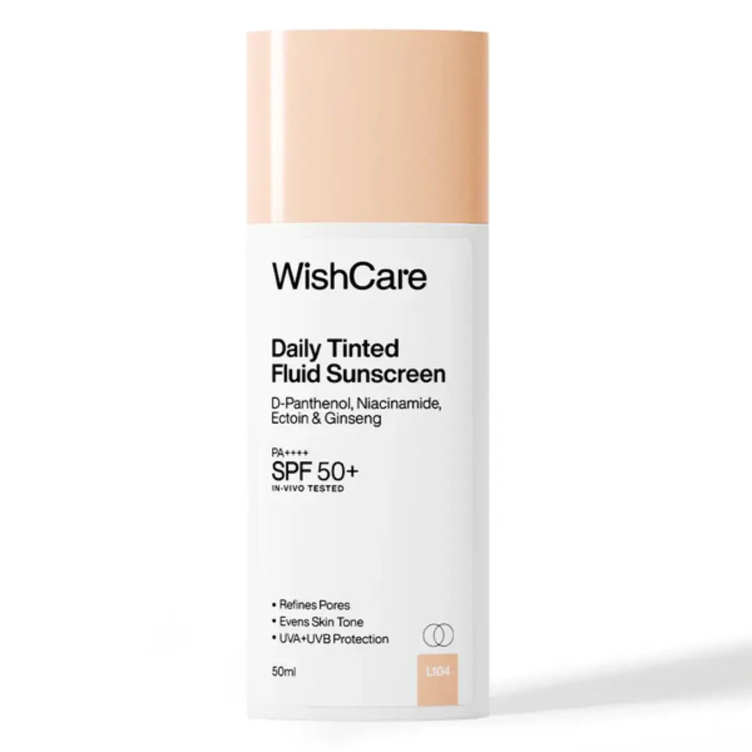 WishCare Daily Fluid Tinted Sunscreen SPF50 PA++++|| Broad Spectrum Protection for all skin types | In-Vivo Tested Tinted Sun Screen | D-Panthenol, Niacinamide, Ectoin & Ginseng | Evens & Protects | 50ml