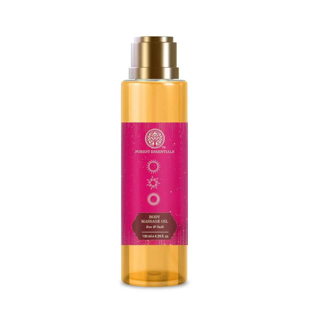 Forest Essentials Body Massage Oil Rose & Oudh | Ayurvedic Relaxing & Harmonizing Oil | Deep Nourishment for Skin 130ml
