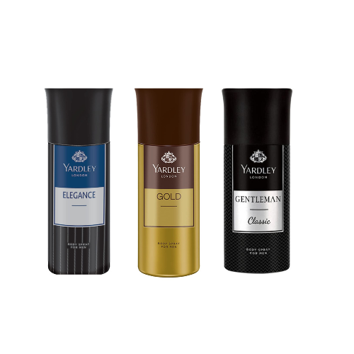 Yardley Deodorant Body Spray for Men, 150ml (Pack of 3) Gold, Elegance and Gentleman