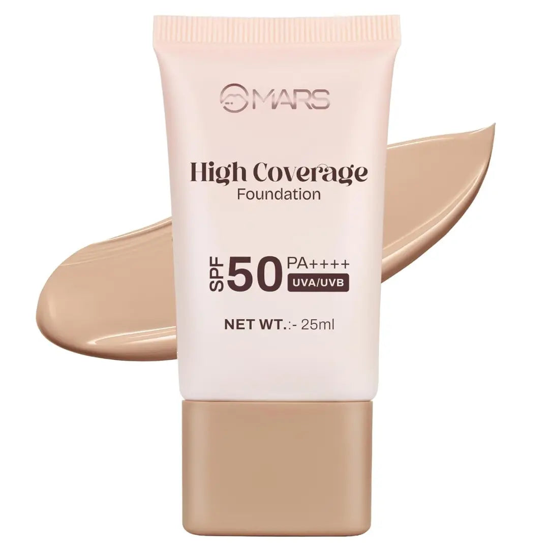 MARS SPF50 PA++++ High Coverage Foundation (25ml) (06-HONEY TAN) | Blemish Free & Blendable Makeup | For All Skin Type | IN-VIVO Tested with 5 Star UVA+UVB Protection Boost Rating