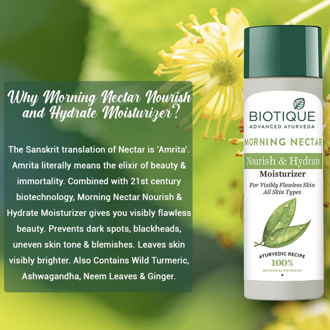 Biotique Morning Nectar Flawless Skin Moisturizer Cream | Prevents Dark Spots, Blackheads And Blemishes | Visibly Flawless Skin | Nourishes And Hydrates Skin| All Skin Types | 120Ml