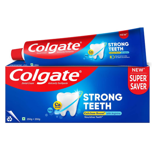 Colgate Strong Teeth Toothpaste, 500g, India’s No: 1 Toothpaste Brand, Calcium-boost Tooth Paste for 2X Stronger Teeth, Whitens Teeth, Fresh Breath & Prevents Cavities (Combo Pack Offer)