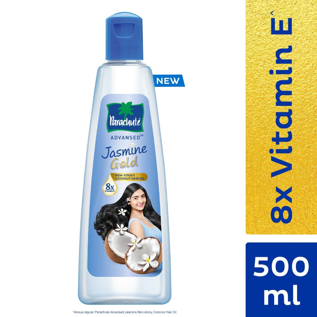 Parachute Advansed Jasmine Gold Coconut Hair Oil, Vitamin-E, Super Shiny Hair, Non-sticky (500ml)