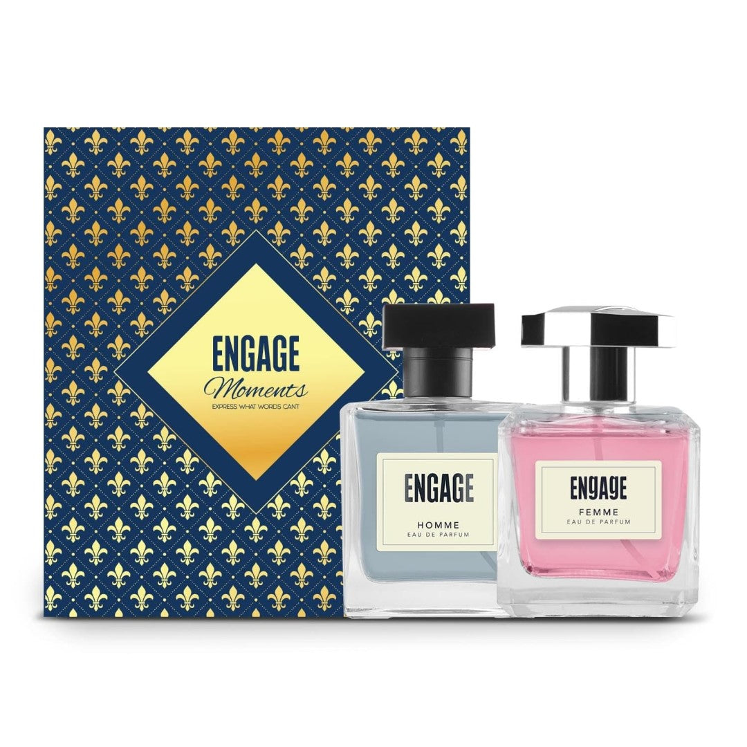 Engage Gift Set - Moments Luxury Perfume Gifts For Women & Men, Homme & Femme 200ml, Long Lasting Smell Men & Women Perfume, Pack of 2, Best Diwali Gift Hamper by ITC, Eau De Parfum